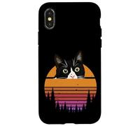 Custodia per iPhone X/XS Tuxedo Cat Retro 70s Sunset Vintage Cat Lover