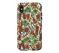 Custodia per iPhone X/XS Ukulele Tiki hawaiano con fiori di ibisco e palma