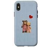 Custodia per iPhone X/XS Valentine Vintage Cute Teddy Bear Denim Nostalgico Minimal