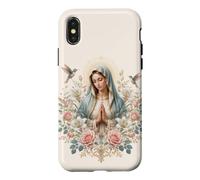 Custodia per iPhone X/XS Vergine Maria Floreale Preghiera Arte con Gigli e Colibrì