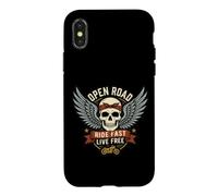 Custodia per iPhone X/XS Vintage Biker Skull Moto Rider Open Retro Road Emblem