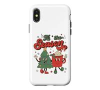 Custodia per iPhone X/XS Vintage Christmas Tis The Season Christmas Tree Coffee Latte