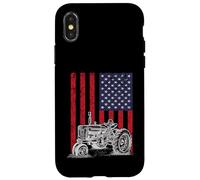 Custodia per iPhone X/XS Vintage Farming Tractor American Flag Patriotic