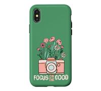 Custodia per iPhone X/XS Vintage Focus On The Good Wildflower Camera Happy Thoughts