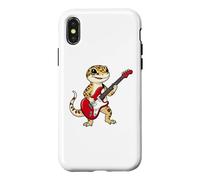Custodia per iPhone X/XS Vintage Leopard gecko Reptiles Punk Music Playing Guitar