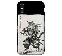 Custodia per iPhone X/XS Vintage Samurai Cat Japanese Sumi-e Ink Feline Arti Marziali
