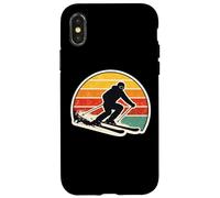 Custodia per iPhone X/XS Vintage Tramonto Sciatore Silhouette Retro Sci Amante Arte