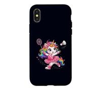 Custodia per iPhone X/XS Volano da badminton unicorno arcobaleno Kawaii ragazze