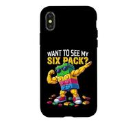 Custodia per iPhone X/XS Want To See MY Six Pack Funny Blocks Bricks Master Builder