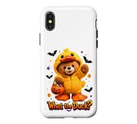 Custodia per iPhone X/XS What The Duck Halloween Teddy Bear Wearing Yeallow Duck