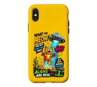 Custodia per iPhone X/XS What The Meow Funny Cat UFO Abduction Sci-Fi Alien