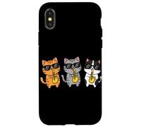 Custodia per iPhone X/XS Whimsical Feline Saxophonist Group Jazz Cat Aesthetic