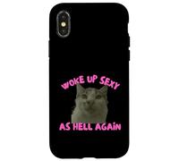 Custodia per iPhone X/XS Woke Up Sexy As Hell Again Funny Cat Meme Sarcastic