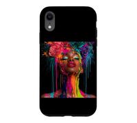 Custodia per iPhone XR Afro Americano Donna Floreale Afro Colore Dipinto Vis