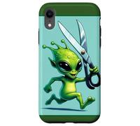 Custodia per iPhone XR Alien corre con le forbici divertente