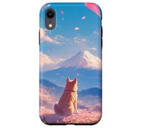 Custodia per iPhone XR Anime Shiba Inu Sotto albero Sakura con il Monte Fuji