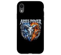 Custodia per iPhone XR Ariete Power Zodiac Ram Skull Blue Fire Biker Heavy Metal