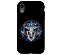 Custodia per iPhone XR Ariete Power Zodiac Ram Skull Blue Fire Heavy Metal Biker
