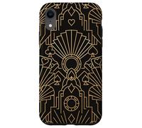 Custodia per iPhone XR Art Deco Yellow Line Allover Design | Geometrico di lusso nero