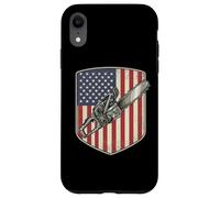 Custodia per iPhone XR Bandiera americana Chainsaw Logger Arboricoltore Lumberjack USA Retro
