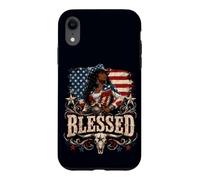 Custodia per iPhone XR Beata Cowgirl Nera Patriottica Western American Pride Queen