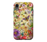 Custodia per iPhone XR Bees Boho Wildflowers foglie e vetro colorato floreale