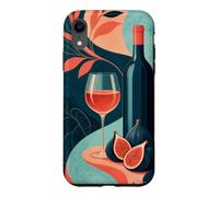 Custodia per iPhone XR Bicchiere di vino accanto a una bottiglia senza etichetta e fichi