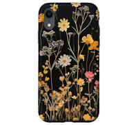 Custodia per iPhone XR Black Boho Aesthetic Mixed Flowers Pressed Flower