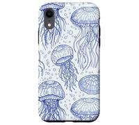 Custodia per iPhone XR Blue Jellyfish Ocean Pattern Aquatic Marine Life