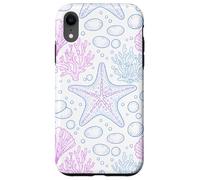 Custodia per iPhone XR Blue Pink Starfish Shell Coral Ocean Life and Beach Pattern