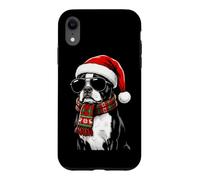 Custodia per iPhone XR Boston Terrier Dog Bostie Santa Hat Plaid sciarpa occhiali da sole
