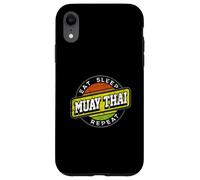 Custodia per iPhone XR Boxe thailandese retrò Eat Sleep Muay Thai con distintivo ripetuto