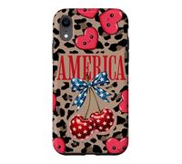 Custodia per iPhone XR Brown Cheetah America Girls Leopard Print Cherry E Bow