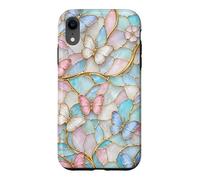 Custodia per iPhone XR Butterfly Pink White Blue Stained Art Stain Butterflies