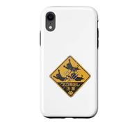 Custodia per iPhone XR Cartello retrò giapponese con gatto che attraversa la scritta "Caution Leaping Cats