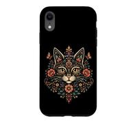 Custodia per iPhone XR Cat Mom Floral Folk Art Amante dei gatti Boho Feline
