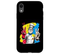 Custodia per iPhone XR Chef sorridente segno pace retrò ritratto grafico doppio cuoco
