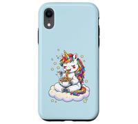 Custodia per iPhone XR Chibi Unicorno Mangia Arcobaleno Spaghetti Pasta Grafica