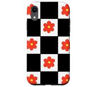 Custodia per iPhone XR Classic Floral Checkered Checker Checkerboard Orange Flower