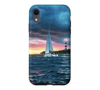 Custodia per iPhone XR Coastal Lighthouse Sailboat Ocean Sunset Scenic Artwork