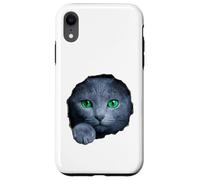 Custodia per iPhone XR Colpisce il gatto blu russo con gli occhi verdi che sbirciano attraverso
