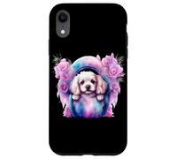 Custodia per iPhone XR Composizione di rose con adorabile abbigliamento per cuccioli di Spaniel bianco