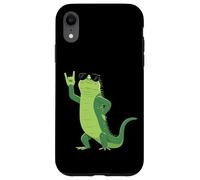 Custodia per iPhone XR Cool Iguana Rock On Funny Rettile Amante Animale Grafica Mano