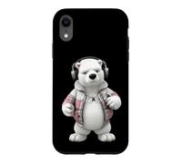 Custodia per iPhone XR Cool Polar Bear Cuffie Plaid Giacca Design