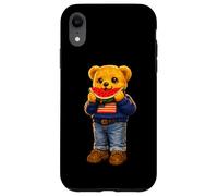 Custodia per iPhone XR Cool USA Teddy Bear Eating Watermelon Illustration Graphic