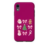 Custodia per iPhone XR Coquette Bow Pink Tree Babbo Natale pan di zenzero pupazzo di neve caramelle di Natale