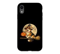 Custodia per iPhone XR Corgi Cappello da strega Jack O Lantern Pumpkin Full Moon scopa