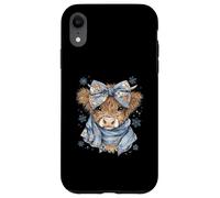 Custodia per iPhone XR Cute Highland Cow With Blue Bow Winter Snowflake Design