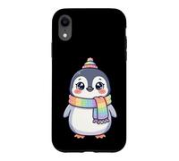 Custodia per iPhone XR Cute Kawaii Penguin Rainbow Beanie Scarf Winter