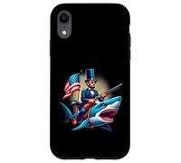 Custodia per iPhone XR Divertente 4 luglio 4 luglio Abe Abraham Lincoln Equitazione di uno squalo